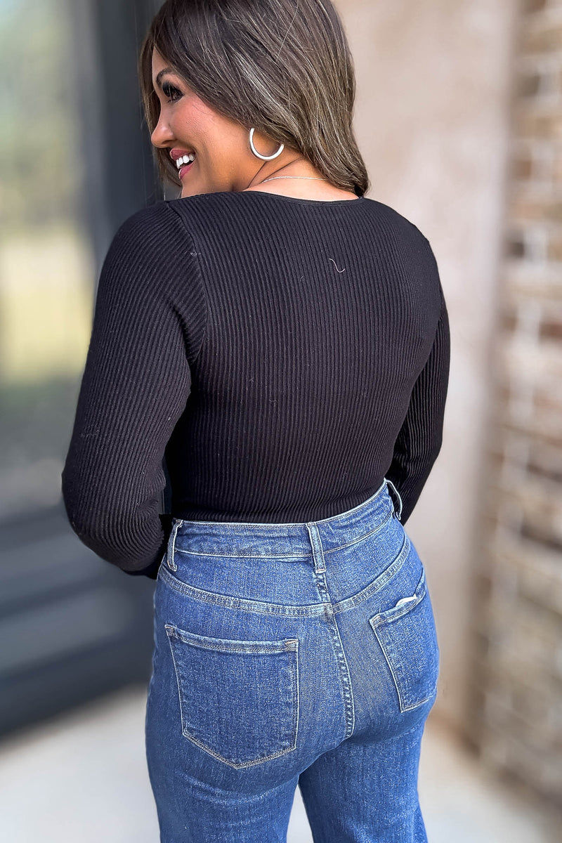 Make This Moment Last Ribbed Black Bodysuit