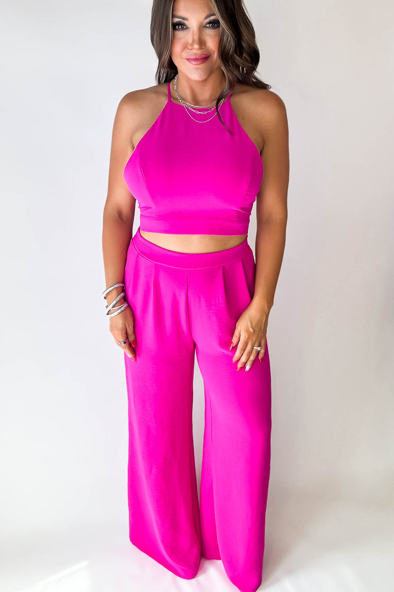 High Waisted Hot Pink Airflow Wide Leg Pants