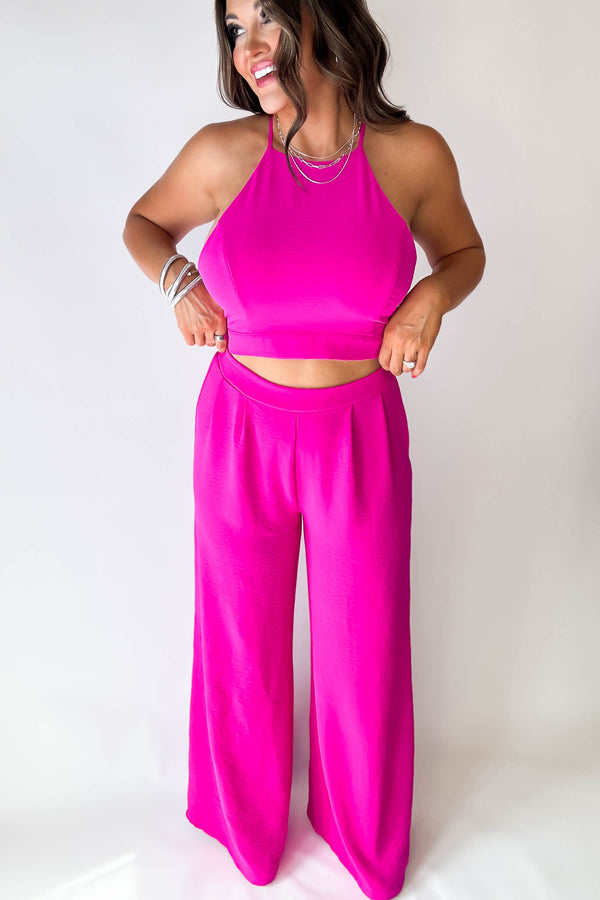 High Waisted Hot Pink Airflow Wide Leg Pants