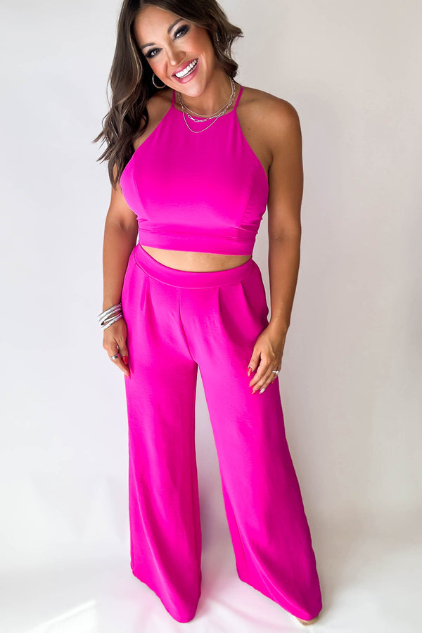 High Waisted Hot Pink Airflow Wide Leg Pants