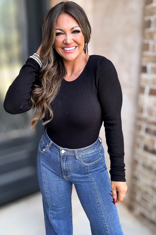 Make This Moment Last Ribbed Black Bodysuit