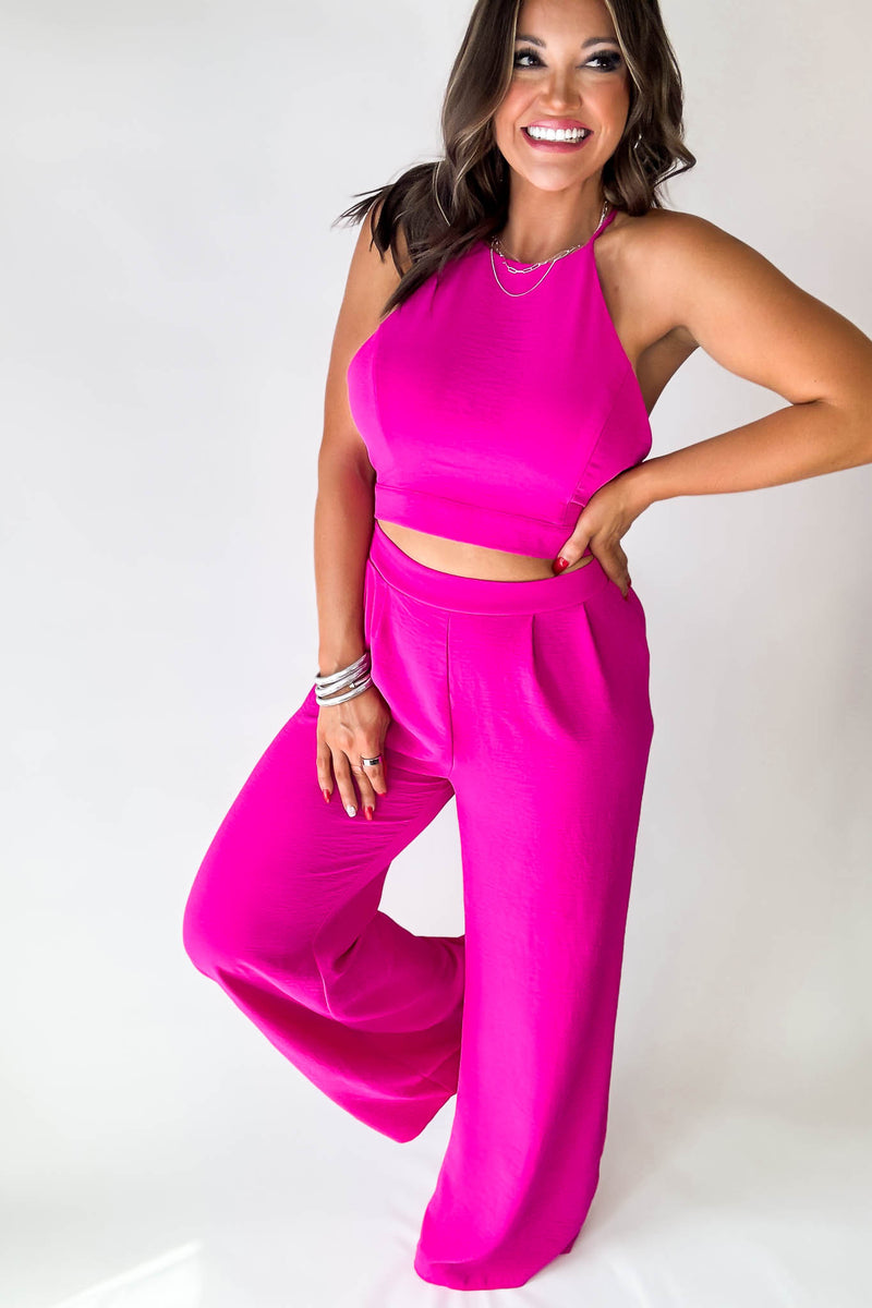 High Waisted Hot Pink Airflow Wide Leg Pants