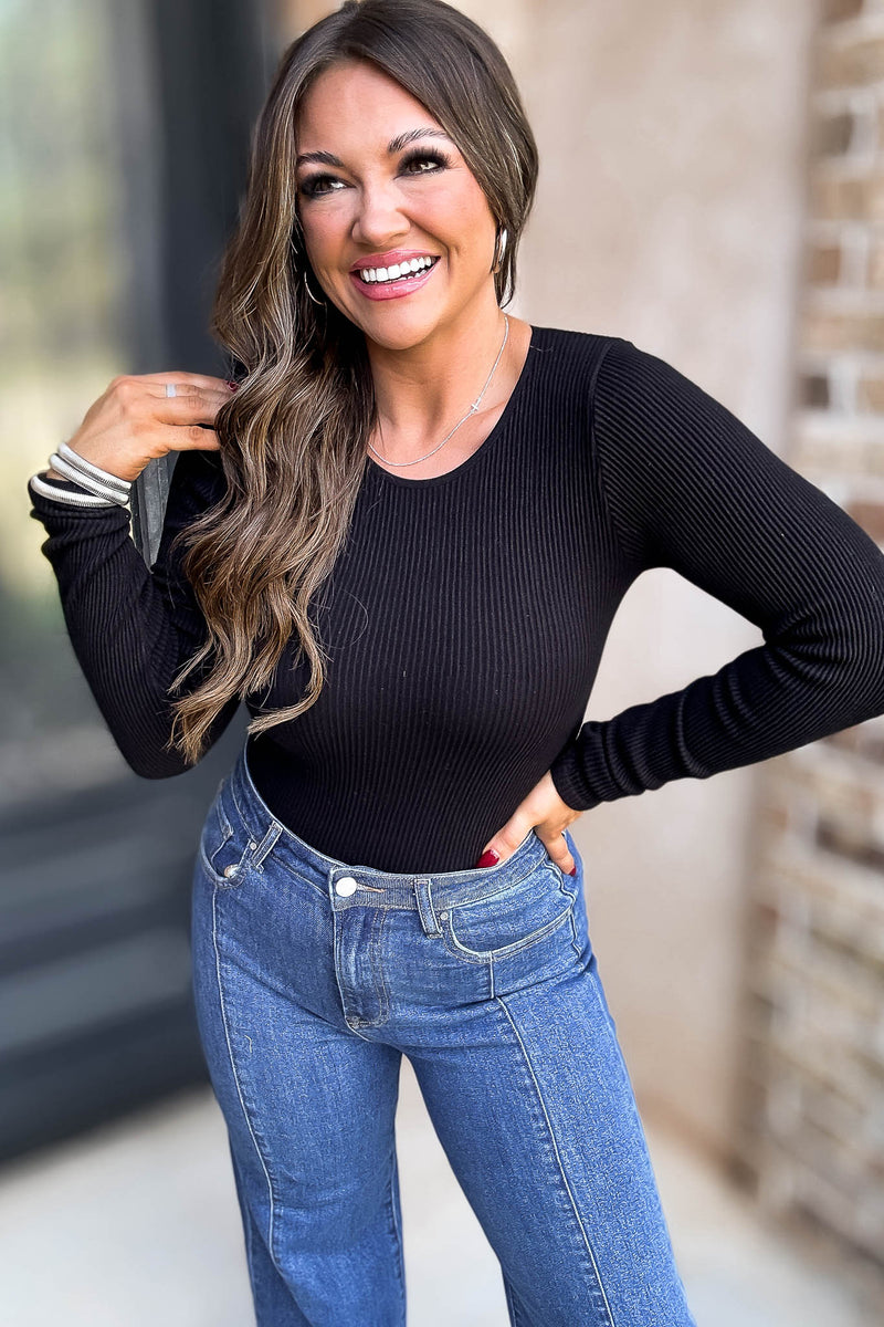 Make This Moment Last Ribbed Black Bodysuit