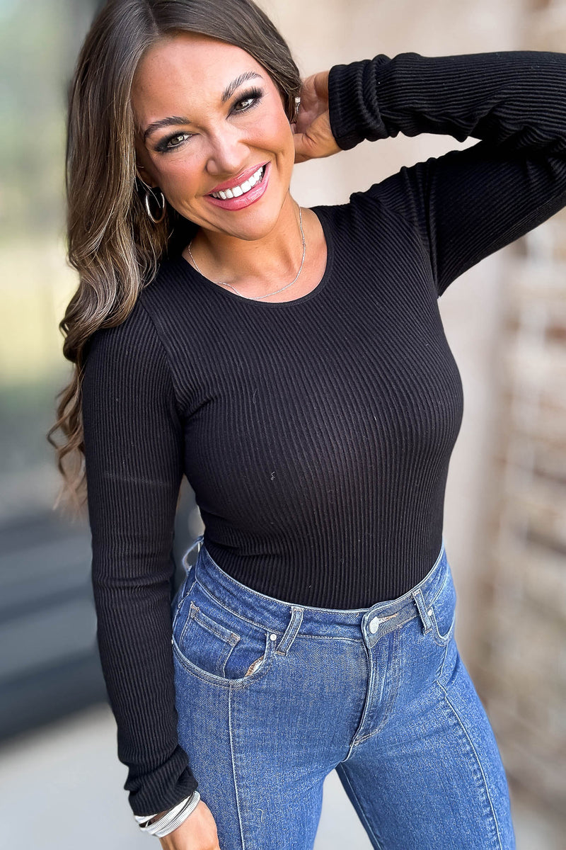 Make This Moment Last Ribbed Black Bodysuit