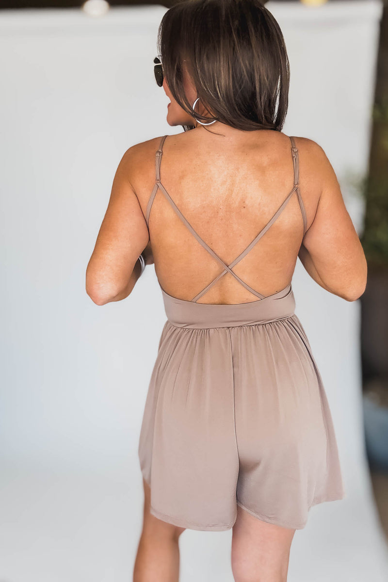 Swingy New Taupe Cross Back Romper