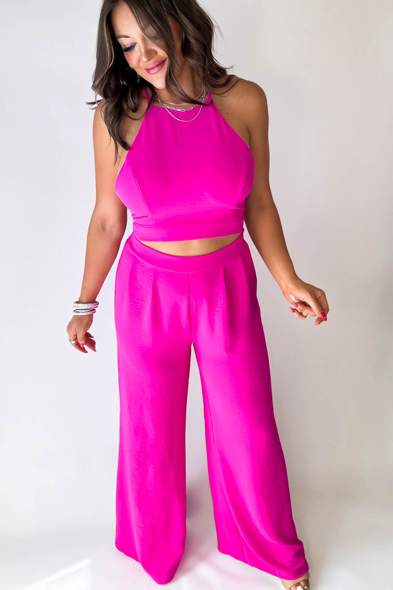 High Waisted Hot Pink Airflow Wide Leg Pants