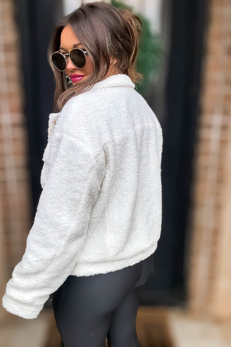 Cream Sherpa Button-Front Jacket