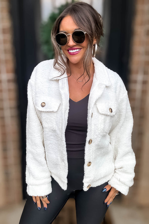 Cream Sherpa Button-Front Jacket