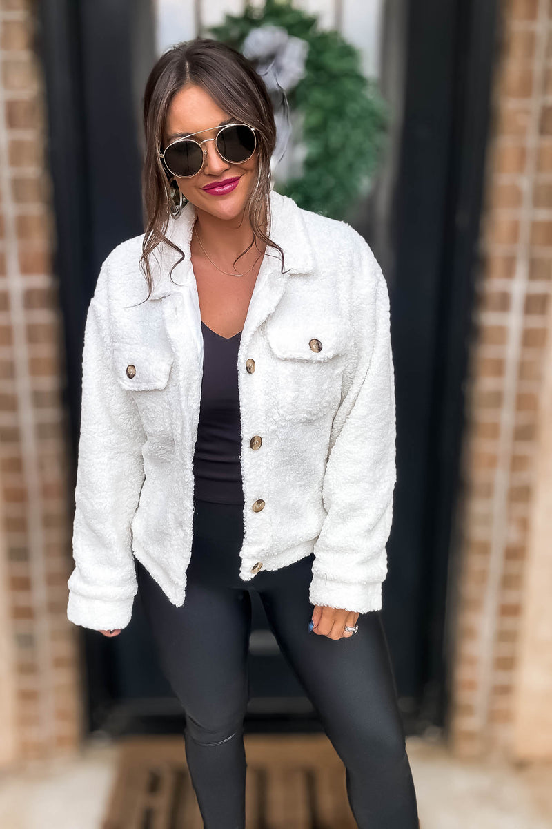 Cream Sherpa Button-Front Jacket