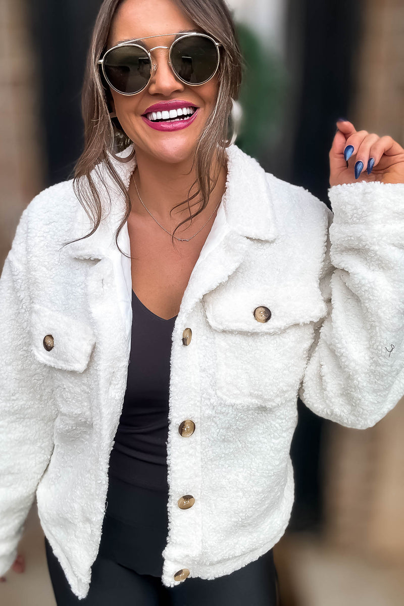 Cream Sherpa Button-Front Jacket