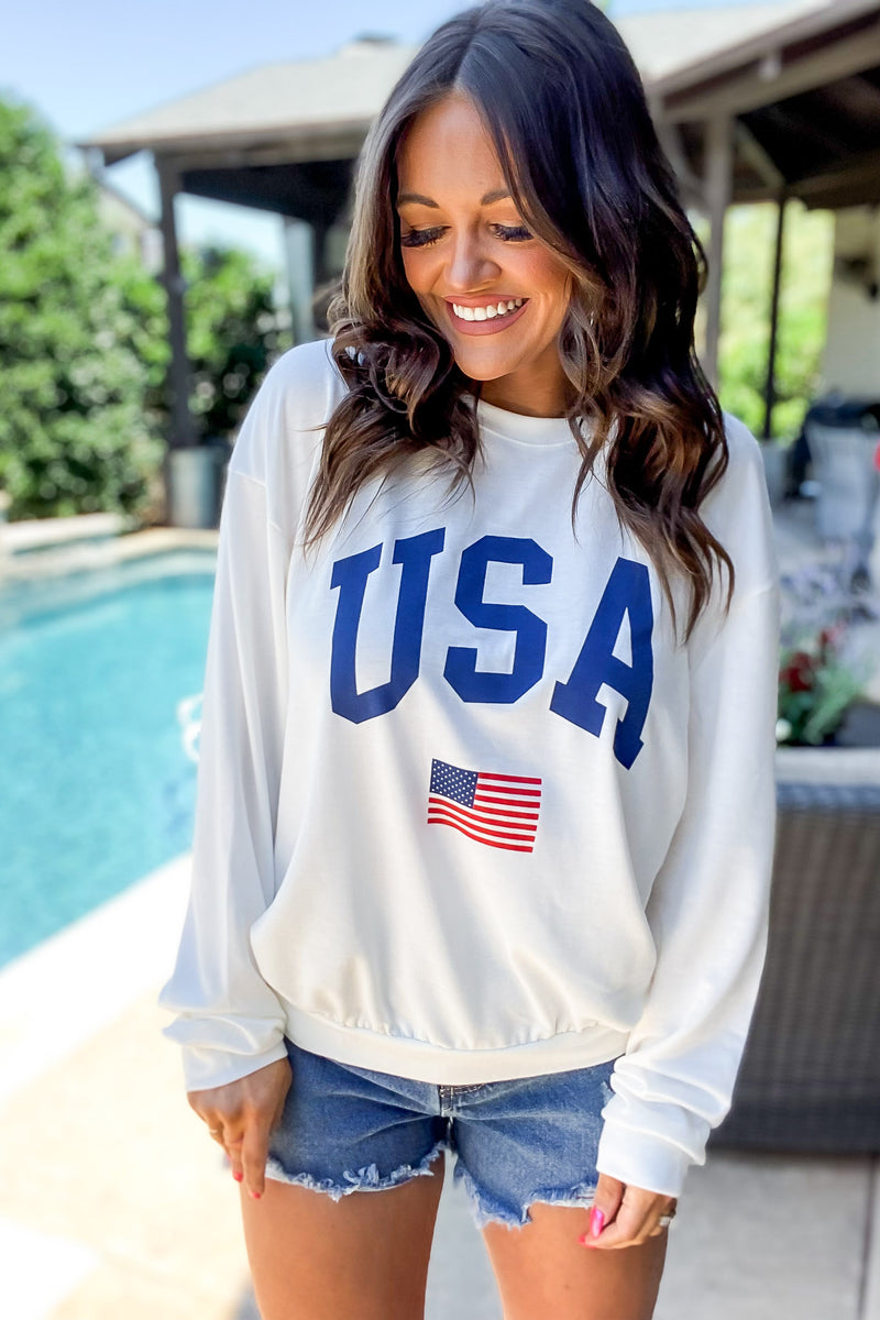 USA White Light Weight Sweatshirt