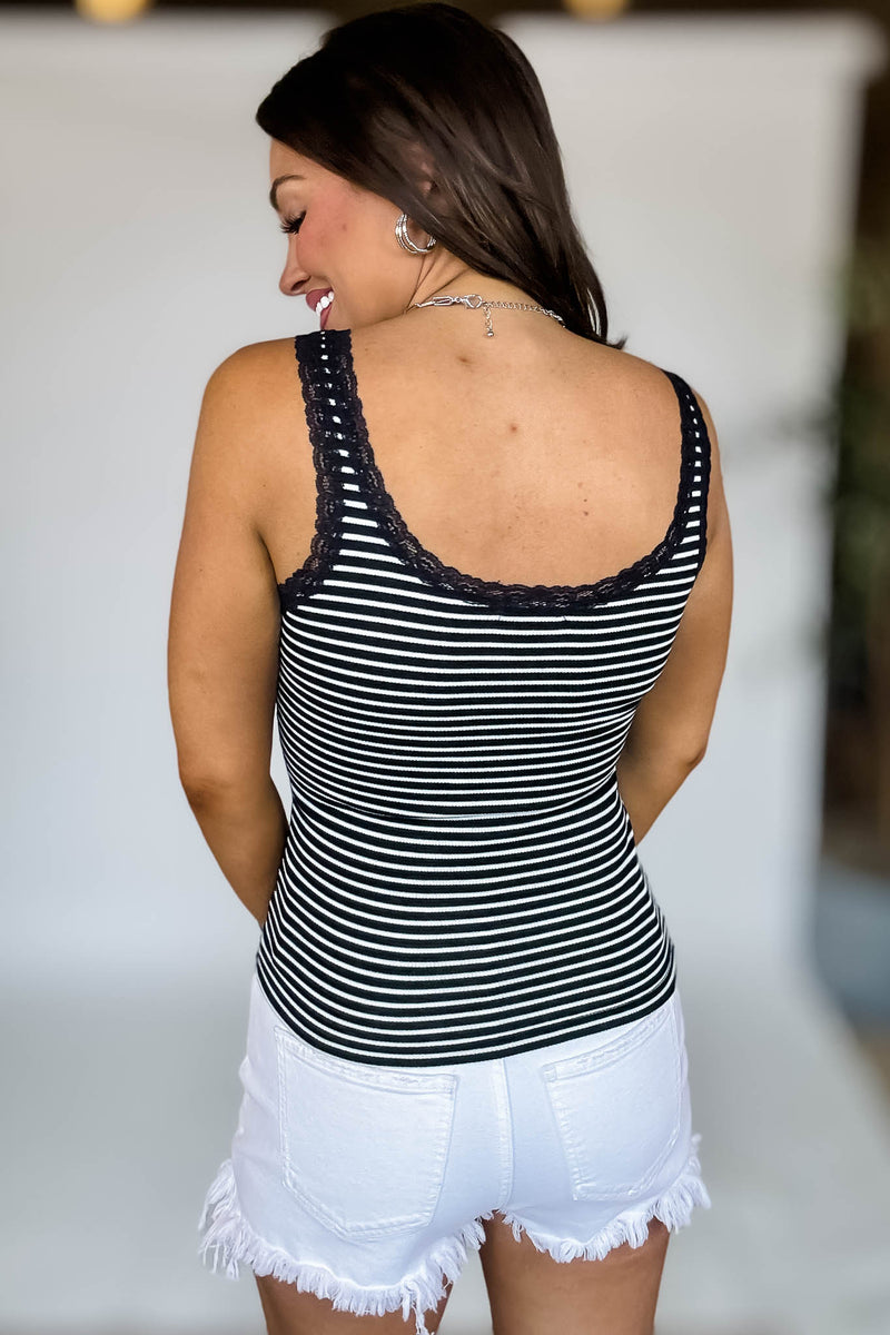 Laced Rib Black And White Stripe Tank Top