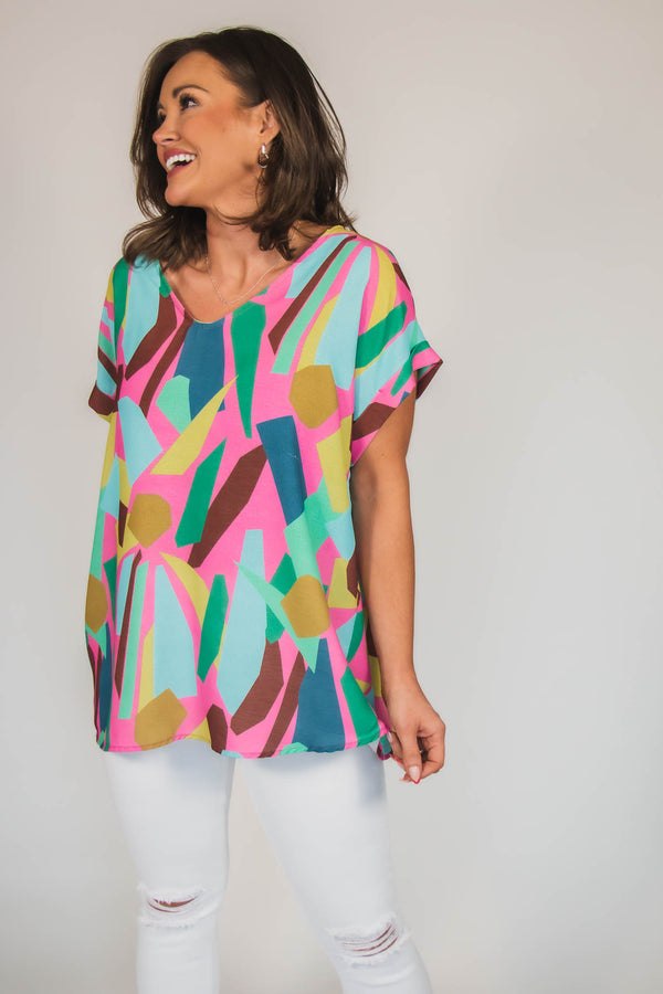 MULTI PRINT RUCHED LOOSE FIT TOP