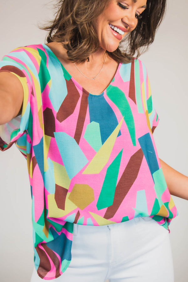 MULTI PRINT RUCHED LOOSE FIT TOP