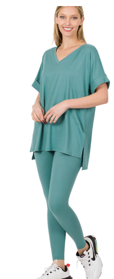 Beautiful Dreamer Dusty Teal Top And Legging Set