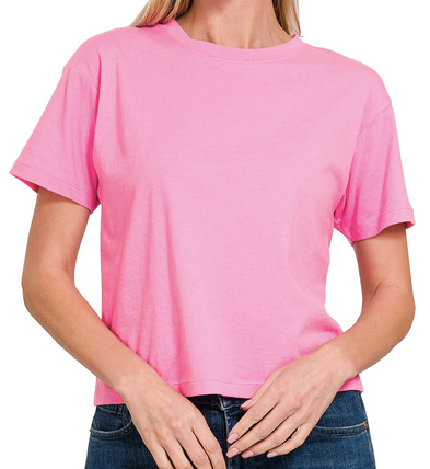 Just Relax Candy Pink Cotton Crew Neck Short Sleeve T-Shirt