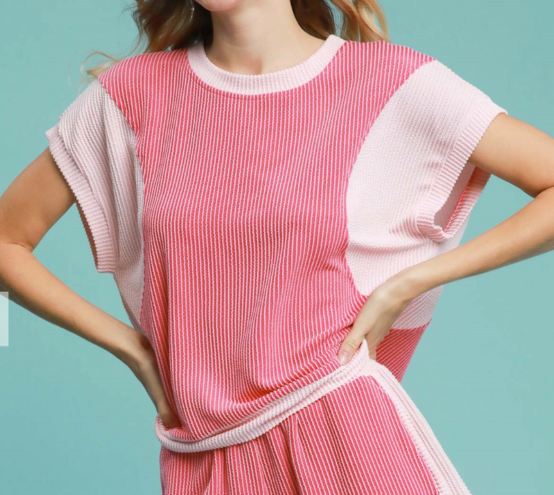 Raspberry Textured ColorBlock Top
