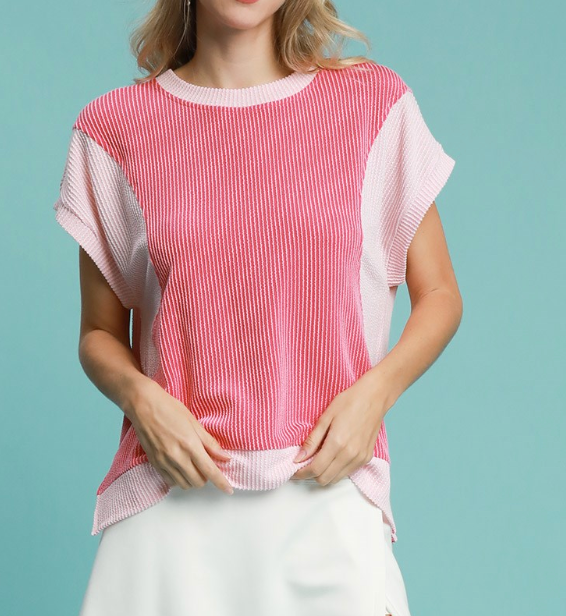 Raspberry Textured ColorBlock Top