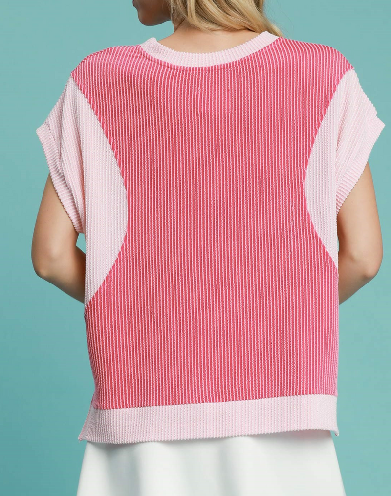 Raspberry Textured ColorBlock Top