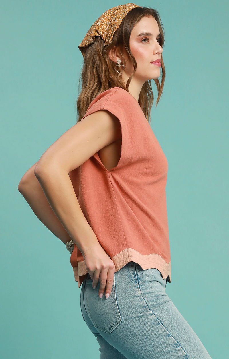 Colorblocked Top with Scalloped Hemline Top