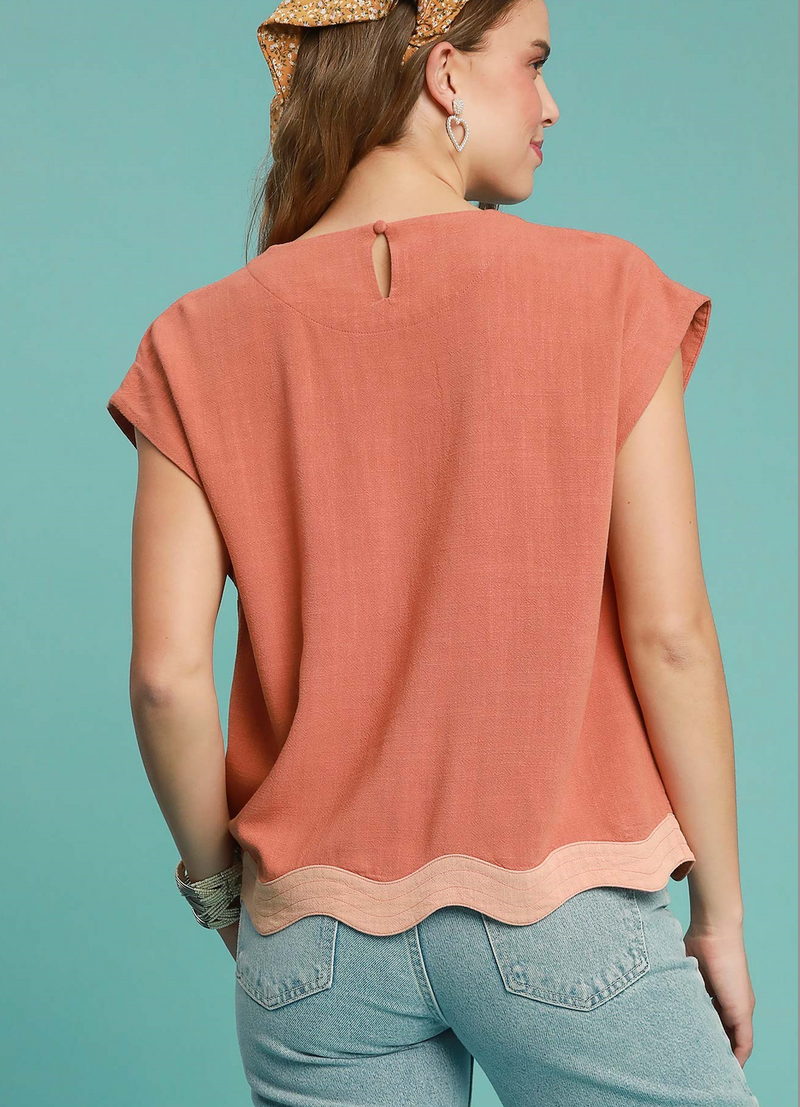 Colorblocked Top with Scalloped Hemline Top