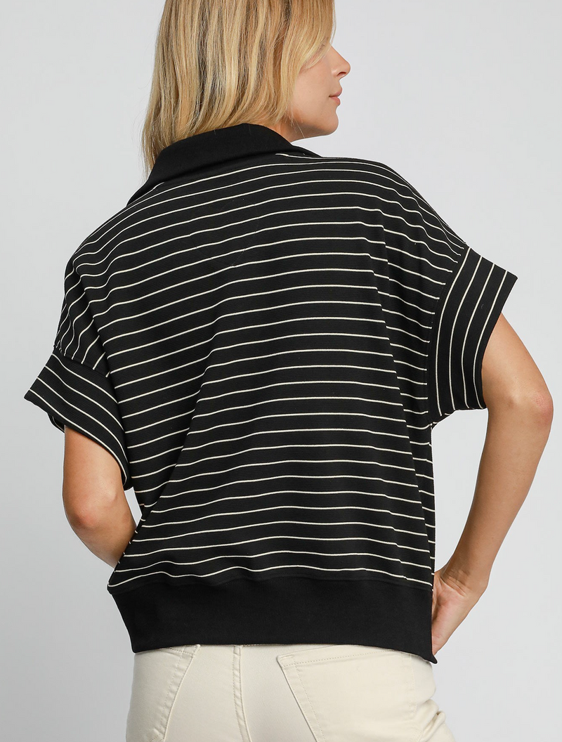 Black Striped Half Zip Sweatshirt