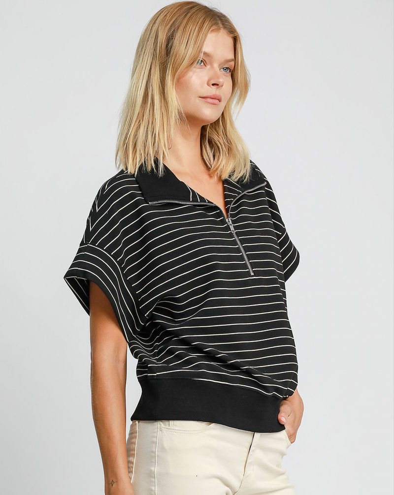Black Striped Half Zip Sweatshirt