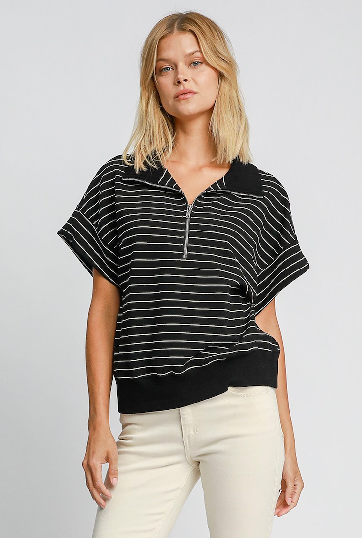 Black Striped Half Zip Sweatshirt