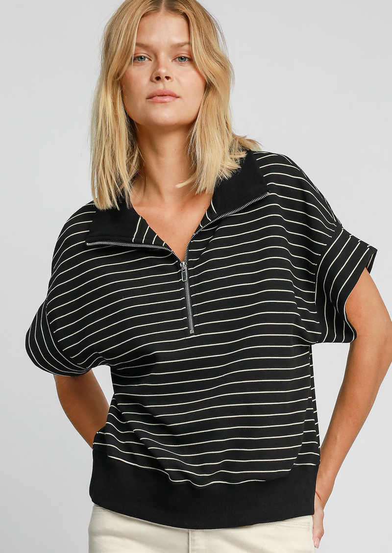Black Striped Half Zip Sweatshirt