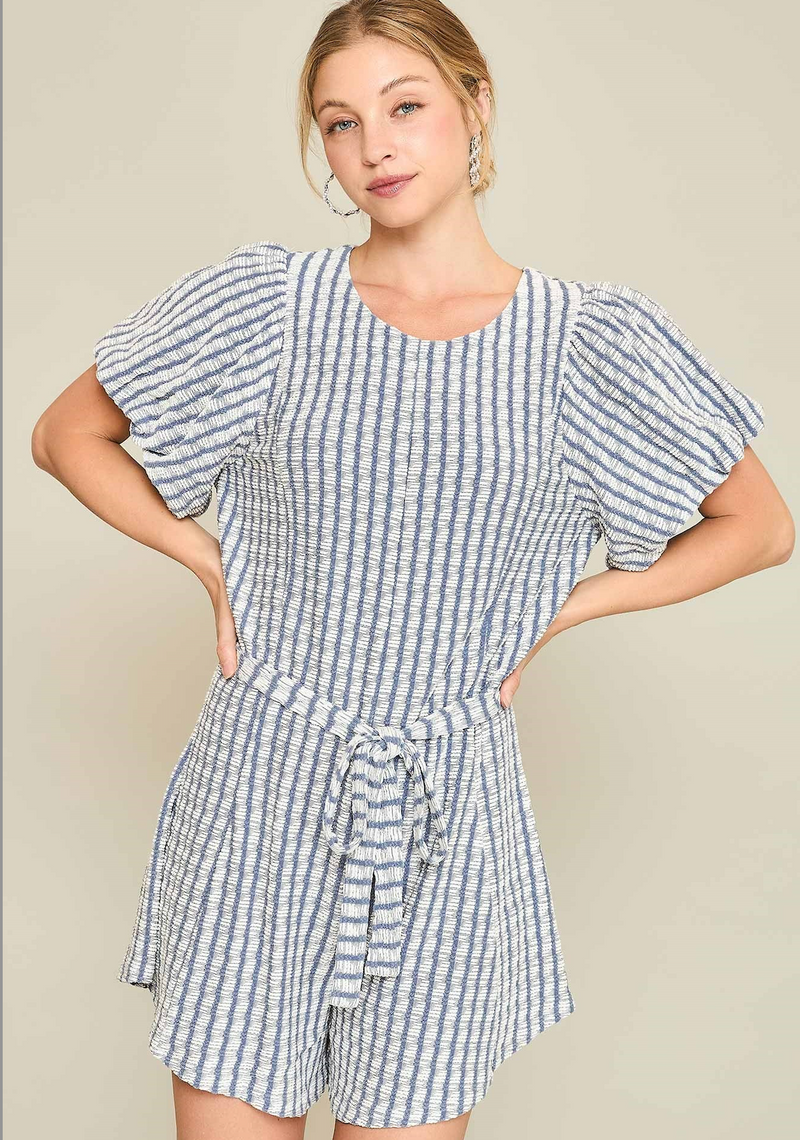 Navy Knitted Stripped Romper