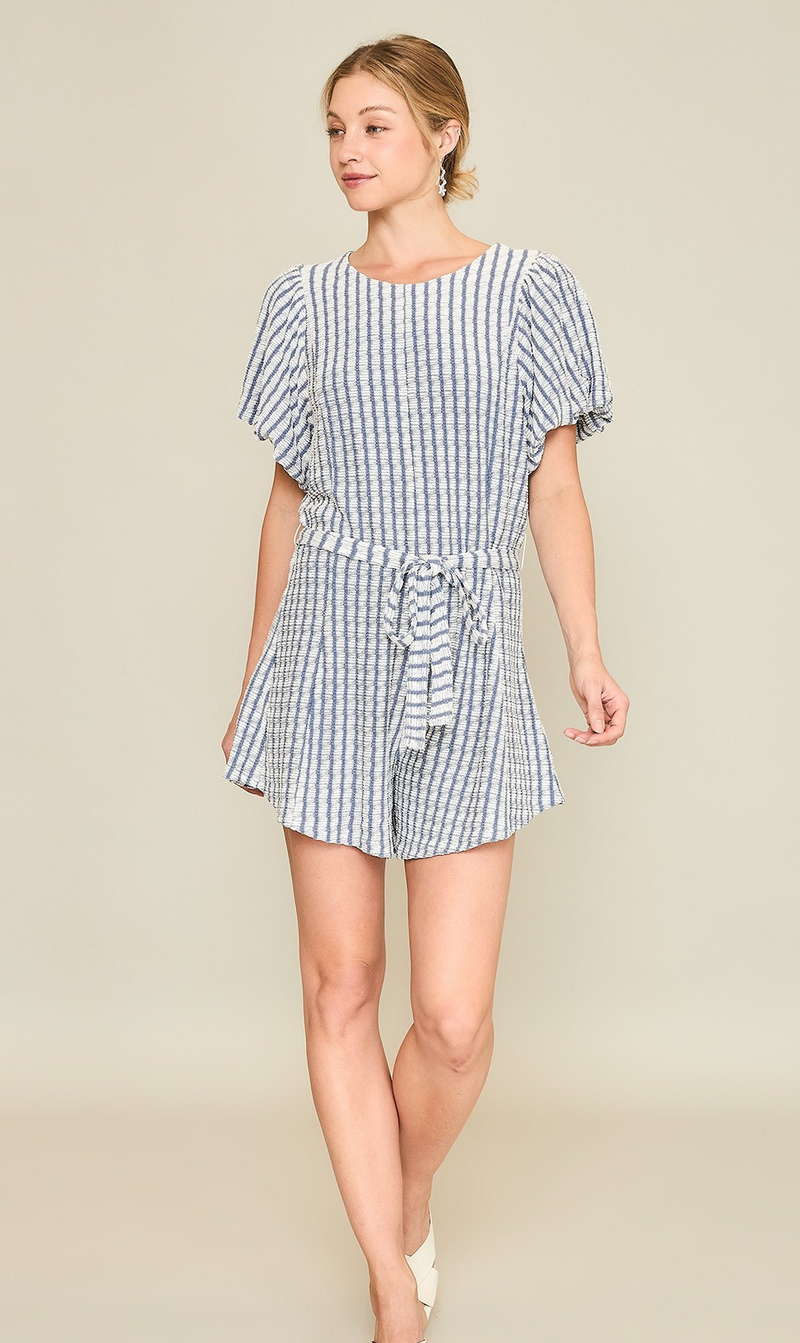 Navy Knitted Stripped Romper