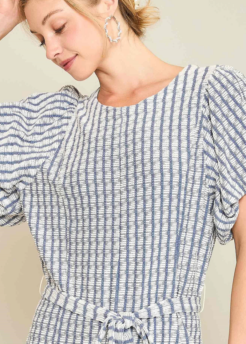 Navy Knitted Stripped Romper