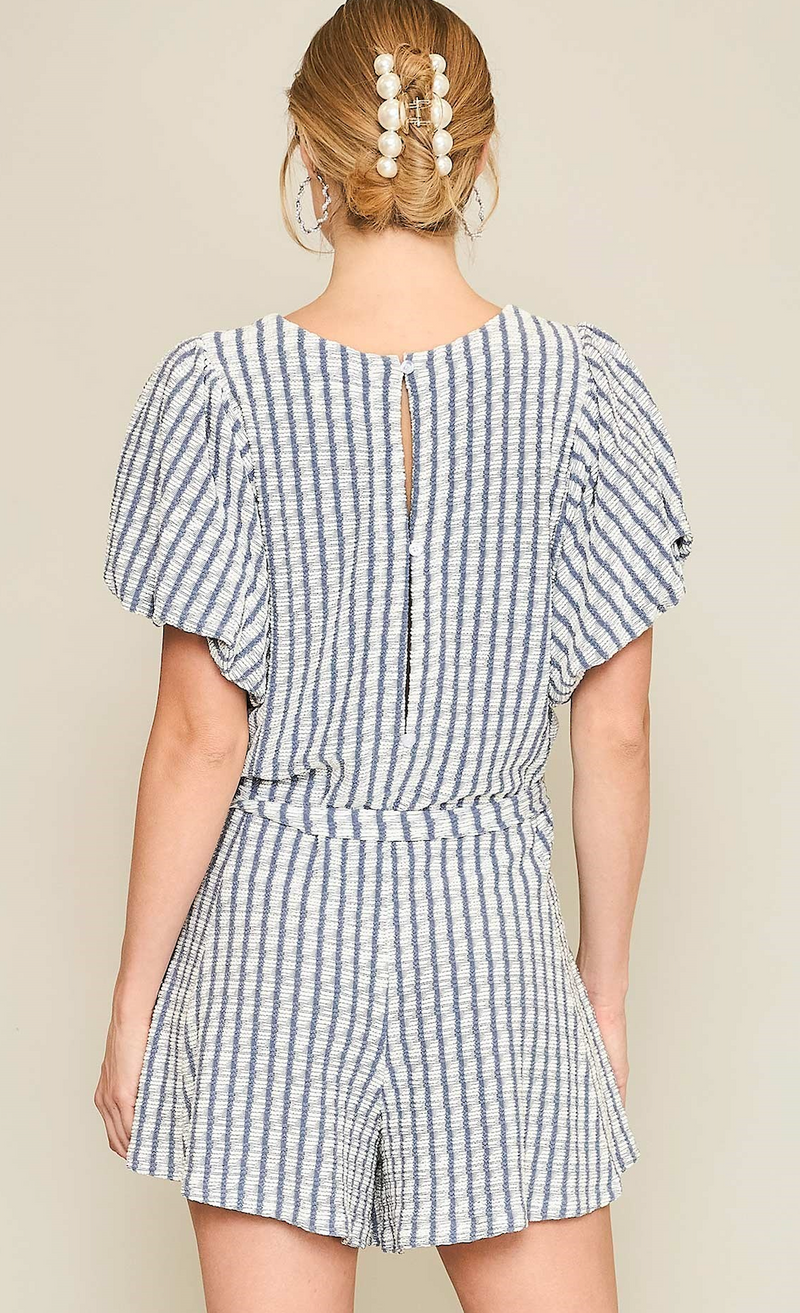 Navy Knitted Stripped Romper