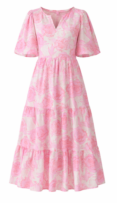 baby doll midi dress Floral Print V Neck Tiered Baby Doll Midi Dress – Stella Rae's