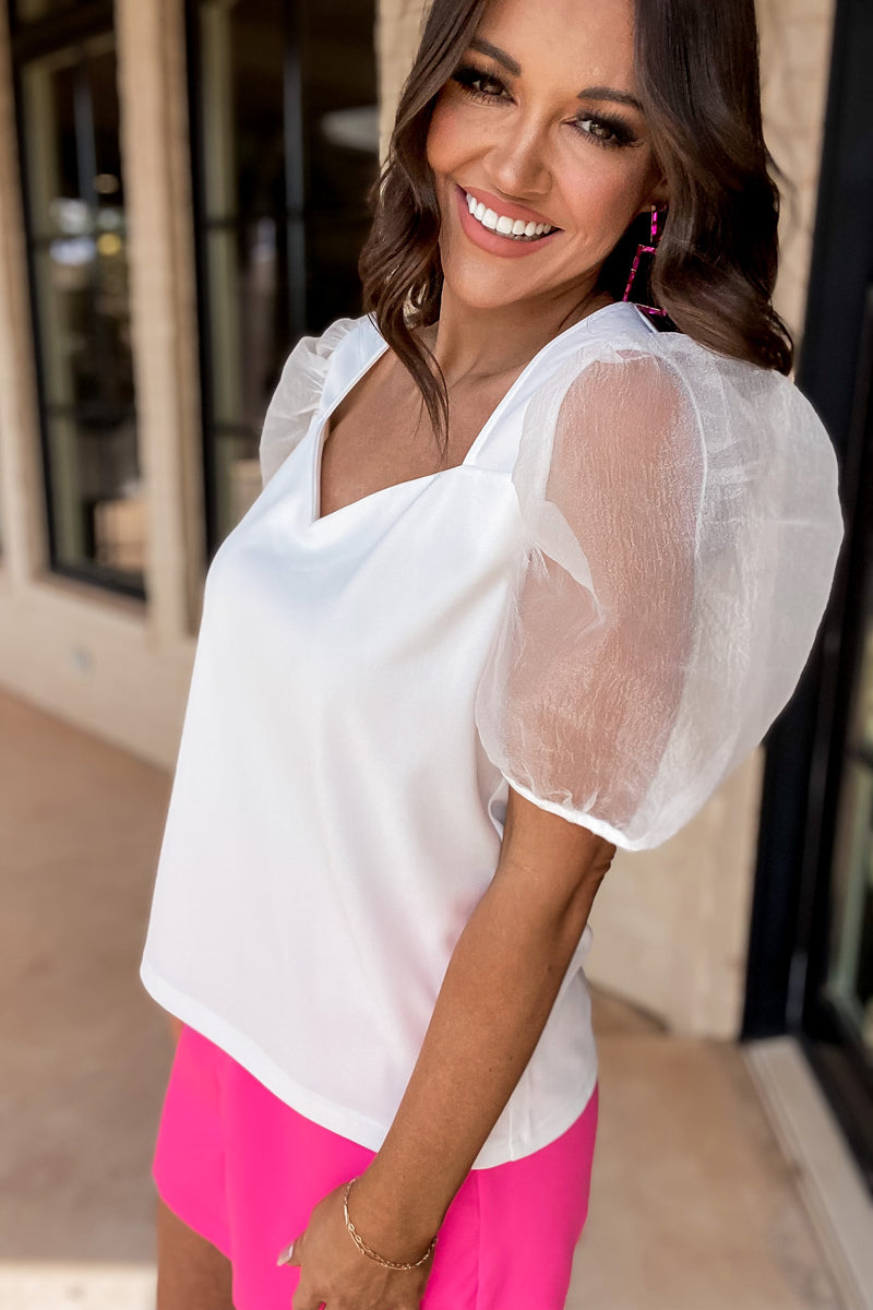 Sight For Sore Eyes Sweetheart Organza Balloon Sleeve Top