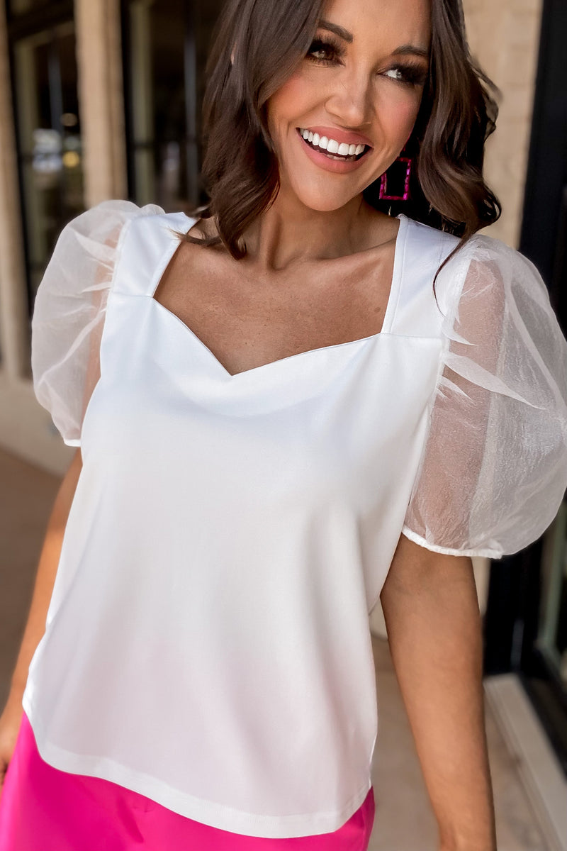 Sight For Sore Eyes Sweetheart Organza Balloon Sleeve Top