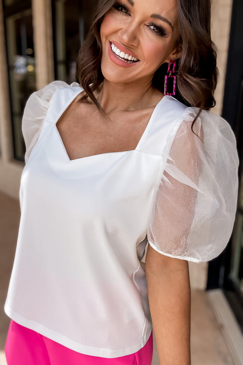Sight For Sore Eyes Sweetheart Organza Balloon Sleeve Top
