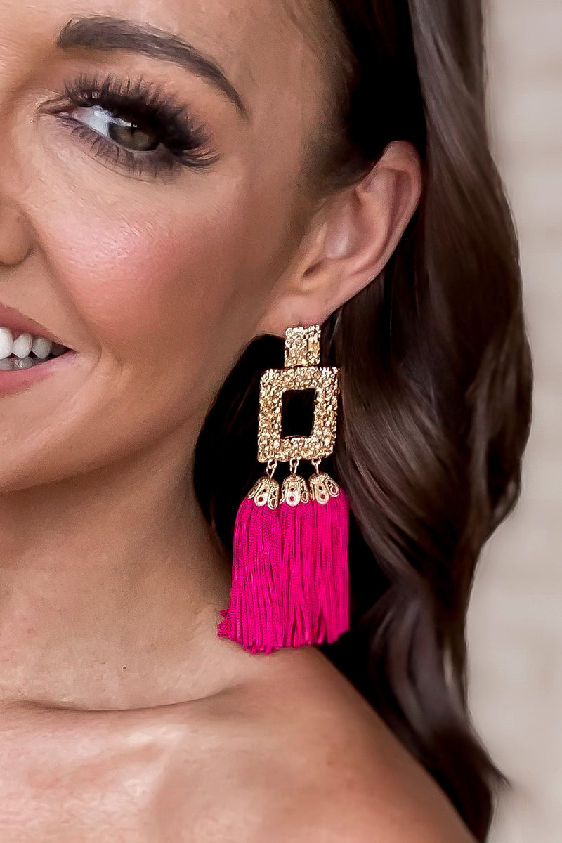 Sweetest Sentiments Fuchsia Tassel Earring