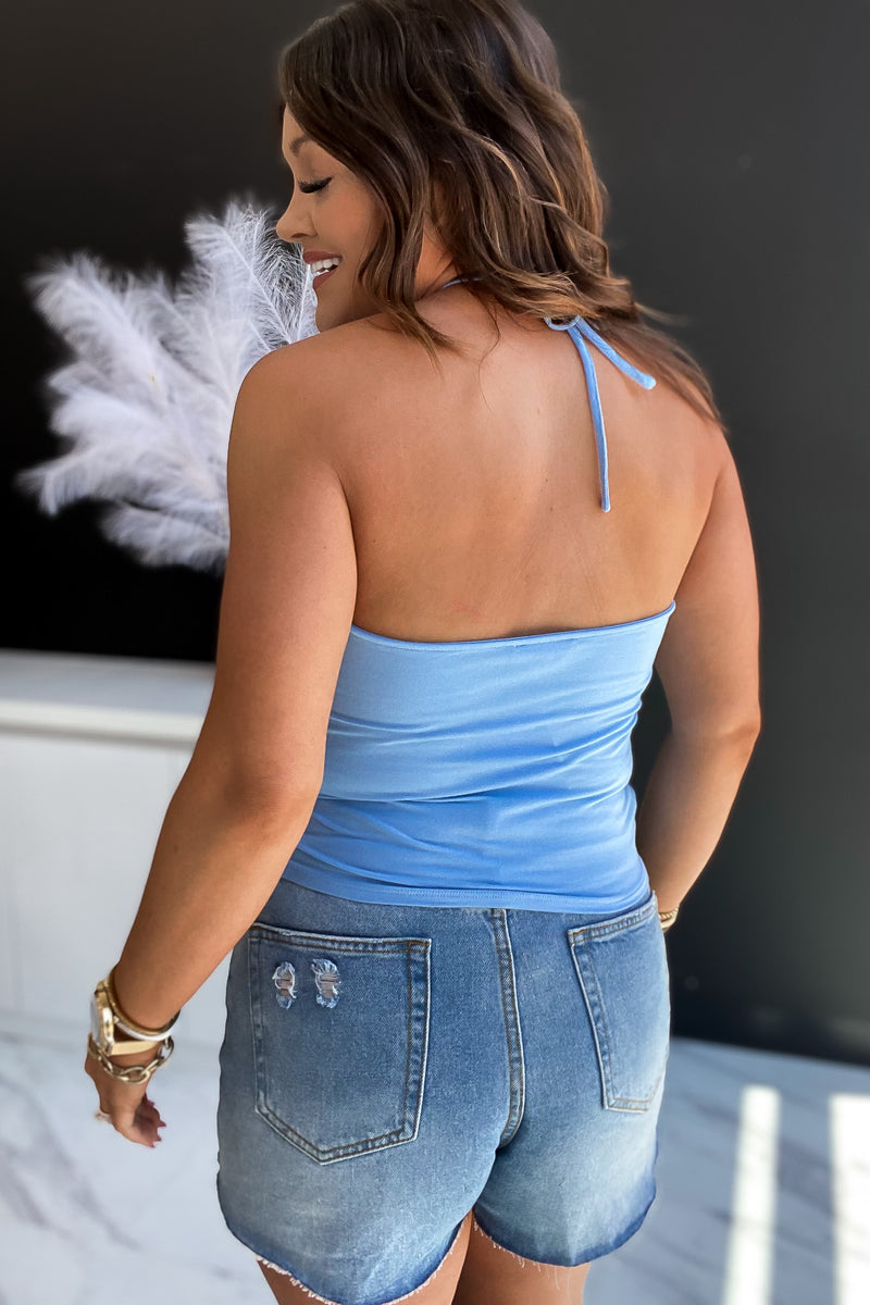 Rafaela Light Blue Convertible Cutout Jersey Knit Top