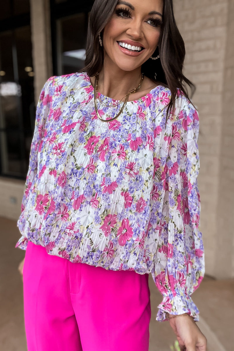 Letting Love Bloom Floral Print Ripple Fabric Top