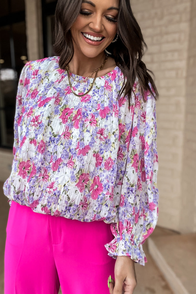 Letting Love Bloom Floral Print Ripple Fabric Top