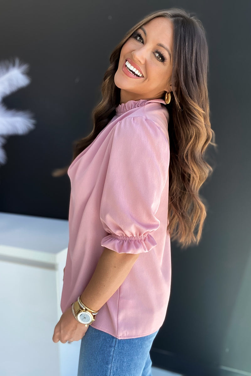 This Is It Dusty Pink Solid Flutter Sleeve Blouse
