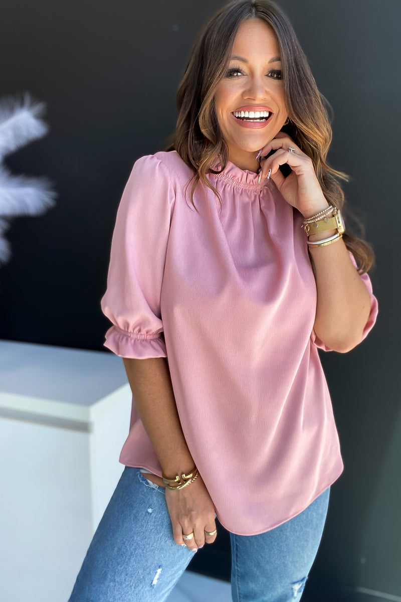 This Is It Dusty Pink Solid Flutter Sleeve Blouse