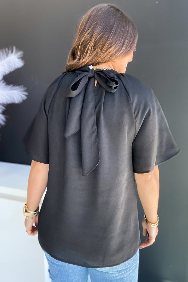 This Is It Black Solid Flutter Sleeve Blouse
