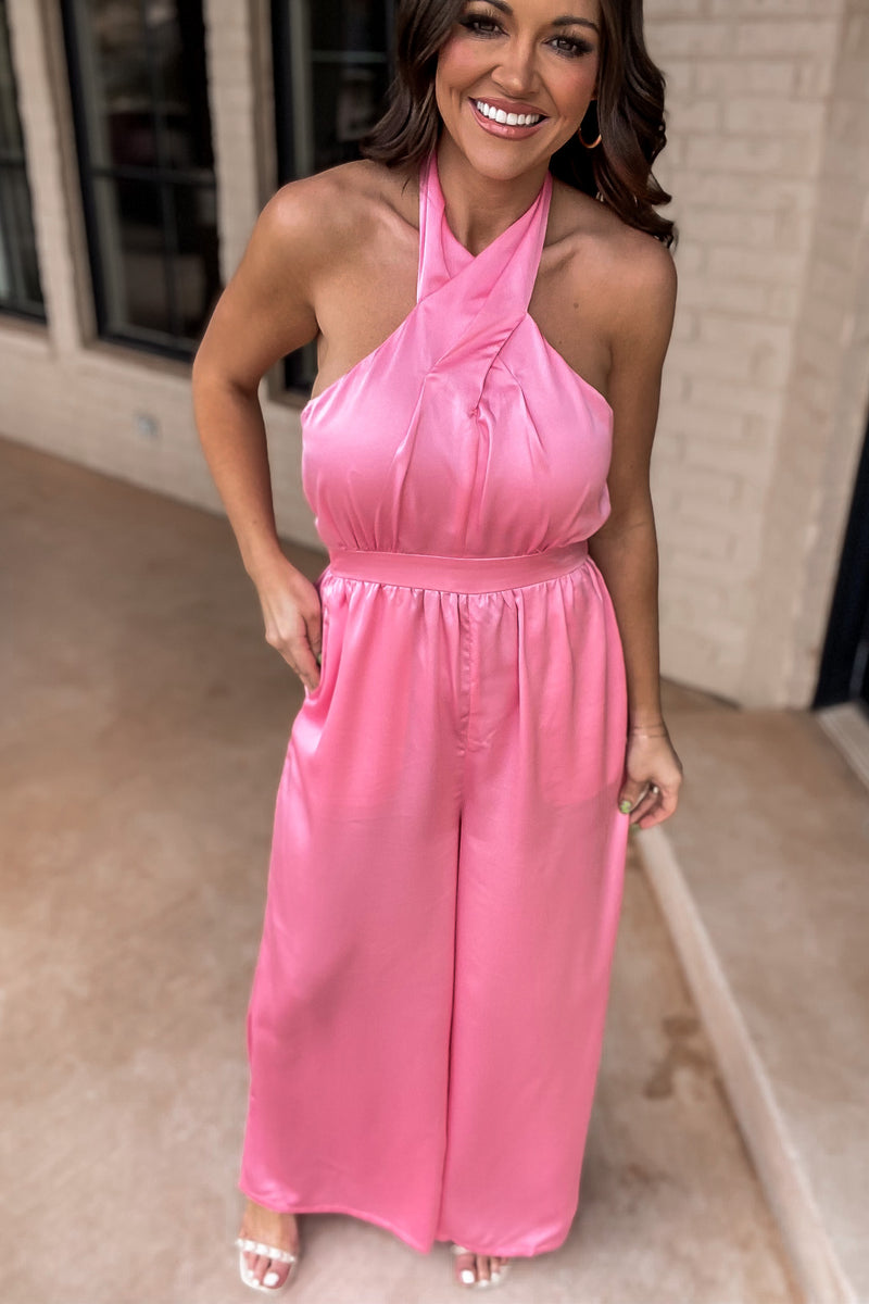 Guest Of Honor Satin Pink Jumpsuit