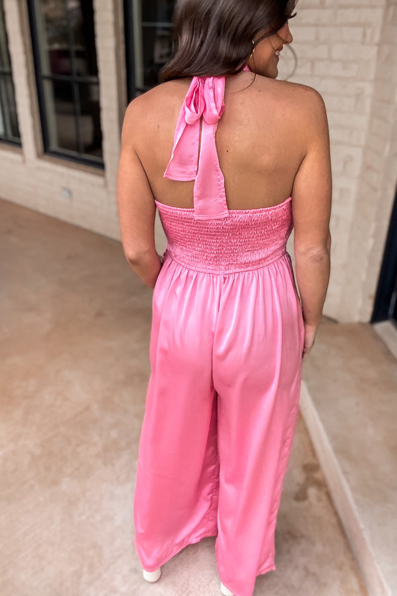 Guest Of Honor Satin Pink Jumpsuit