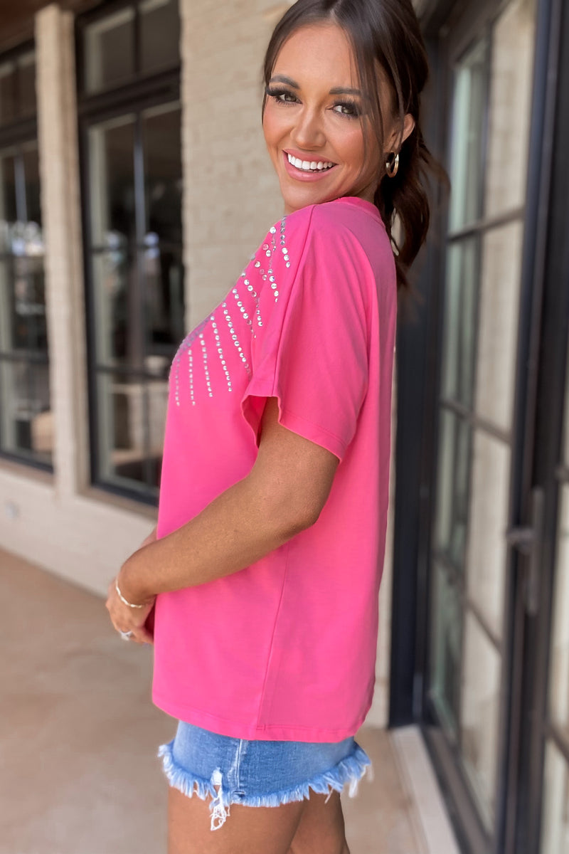 Queen Of Everything Pink Rhinestone Top