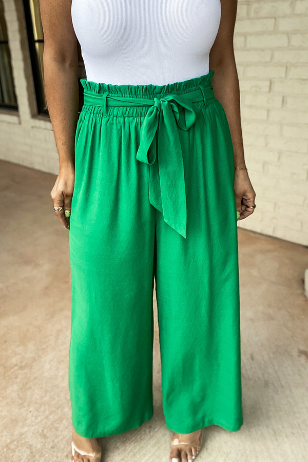 The Way You Move Green Solid Wide Leg Pants