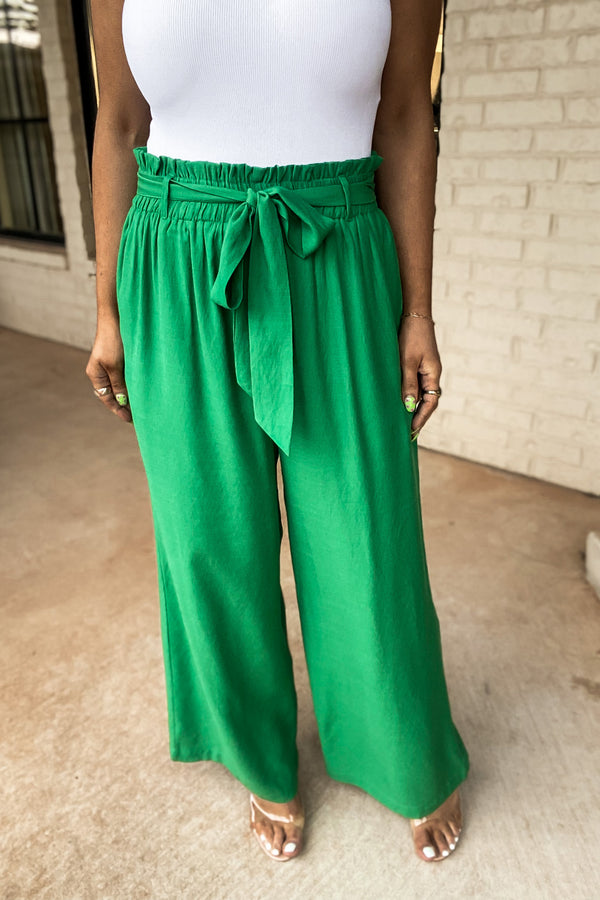 The Way You Move Green Solid Wide Leg Pants