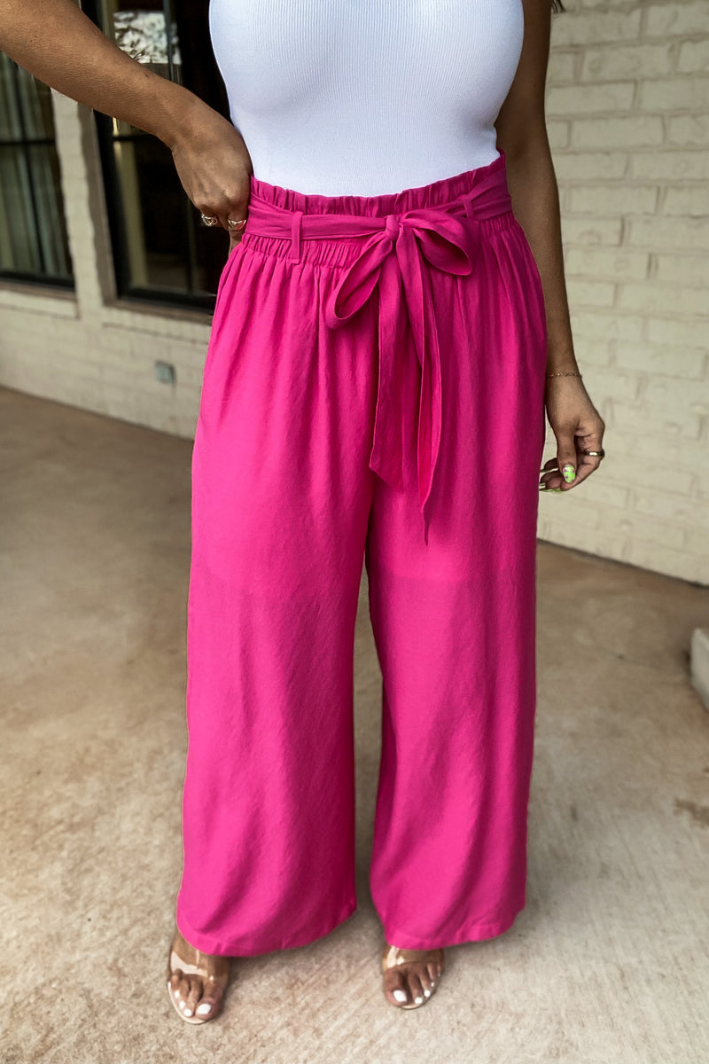 The Way You Move Hot Pink Solid Wide Leg Pants